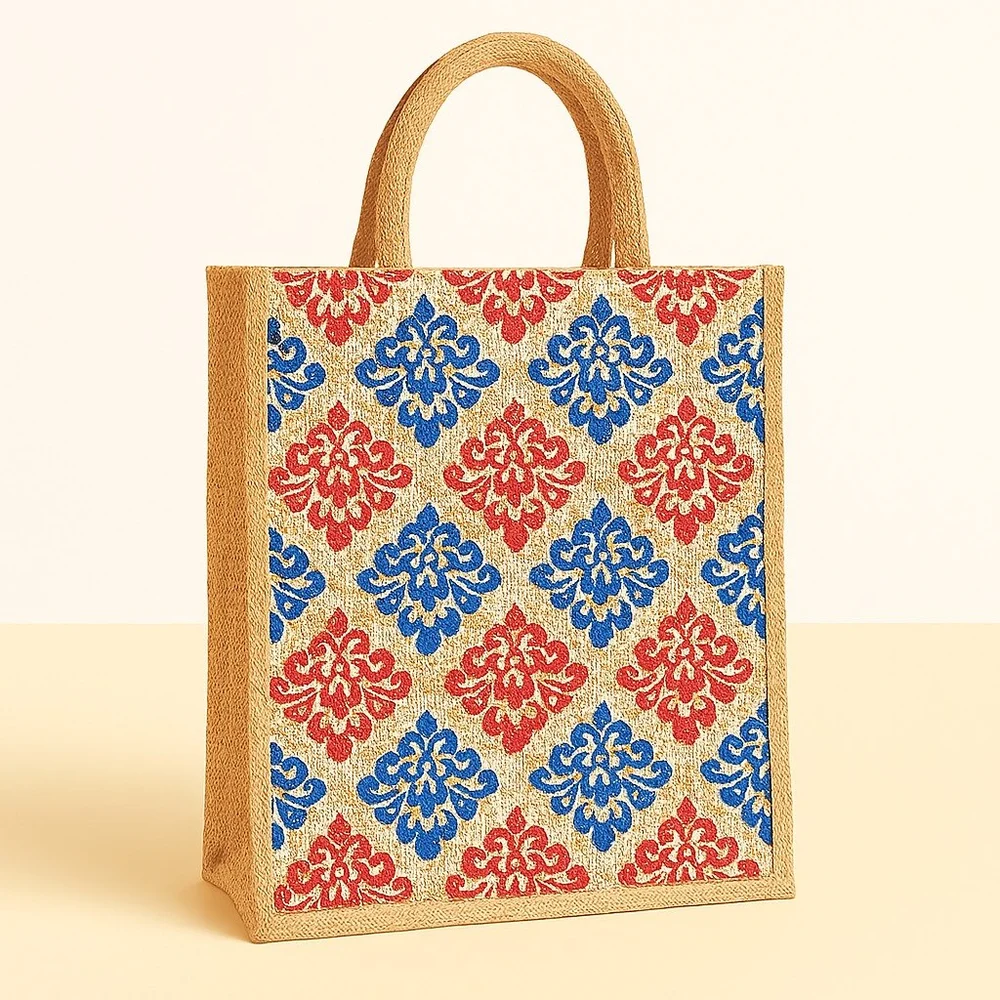 printed jute tote bag