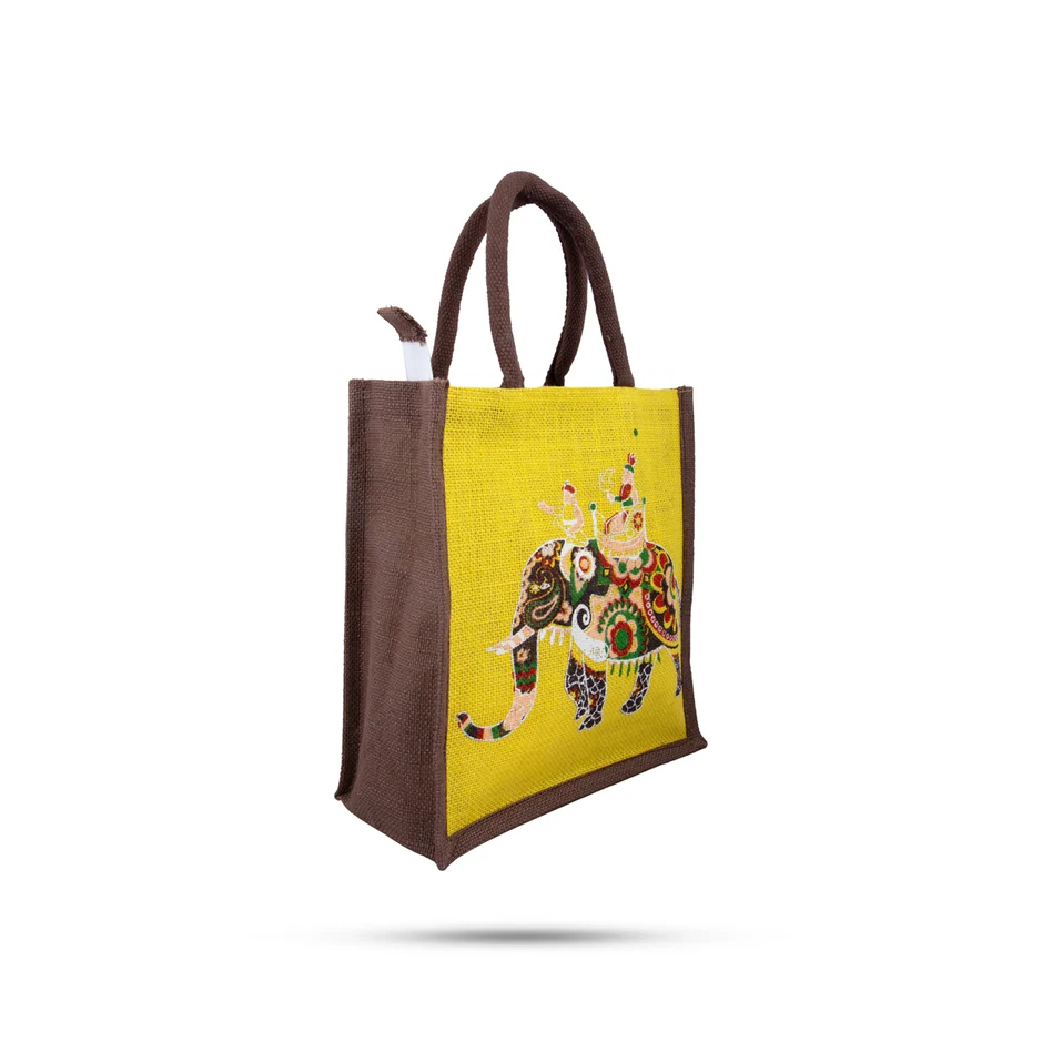 Printed Jute Lunch Bag with Zip
