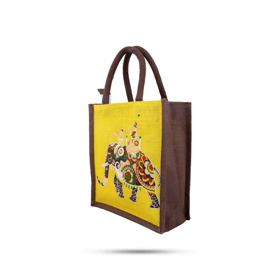 Printed Jute Lunch Bag with Zip