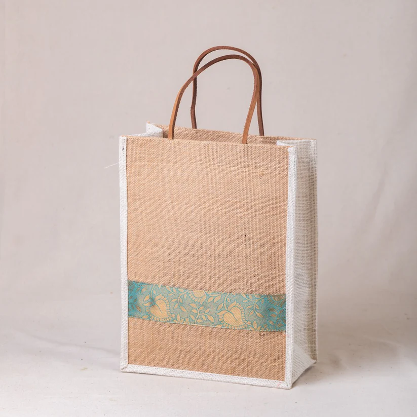 Jute Gift Bags with silk patch - Available in Bulk for India & Worldwide