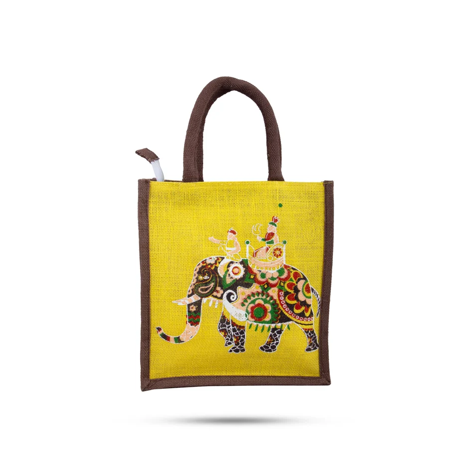 Printed Jute Lunch Bag with Zip